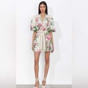 Alice + Olivia Floral Mini Dress with Puff Sleeves